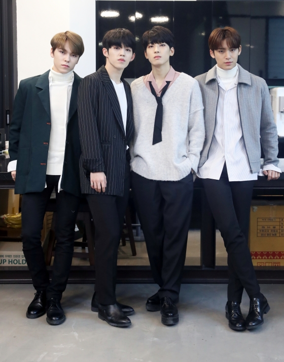 그룹 세븐틴 버논, 에스쿱스, 원우, 민규 /사진=이기범 기자