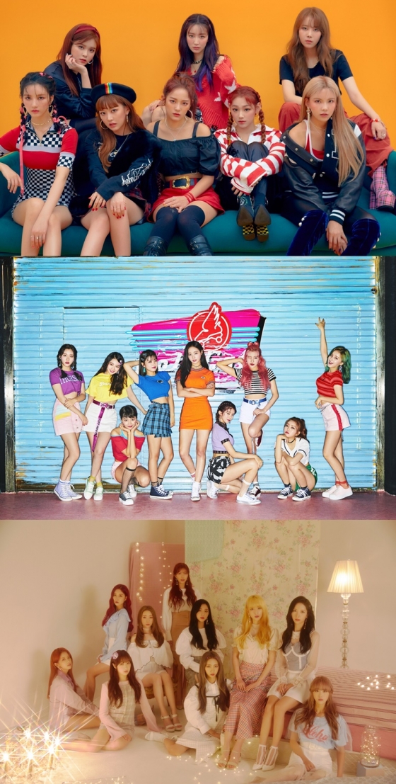 /사진=스타쉽엔터테인먼트(우주소녀), 젤리피쉬엔터테인먼트(구구단), MLD엔터테인먼트(모모랜드)