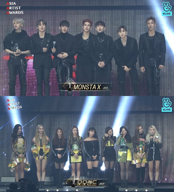 몬스타엑스(위), 모모랜드(아래) /사진=네이버 V라이브 캡처