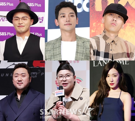 마이크로닷, 비, 도끼, 티파니, 이영자, 마동석(사진 왼쪽 위부터 시계방향으로)/사진=스타뉴스