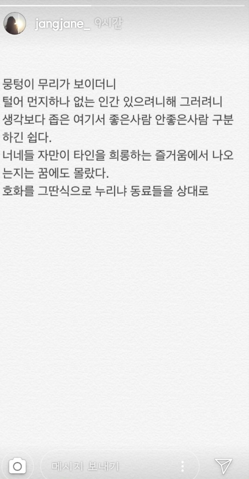 /사진=장재인 인스타그램 스토리 캡처