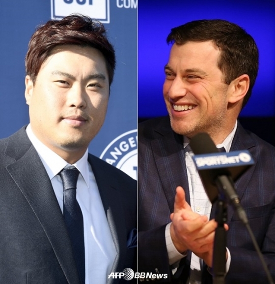 류현진(왼쪽)과 LA 다저스 프리드먼 사장. /AFPBBNews=뉴스1