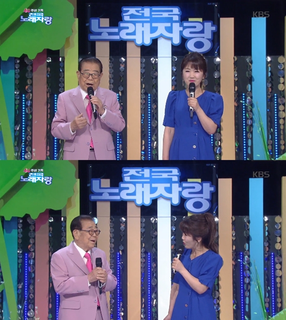 지난 7월 19일 방송된 KBS 1TV '전국노래자랑'에 등장한 송해(사진 왼쪽)/사진='전국노래자랑' 방송화면 캡처