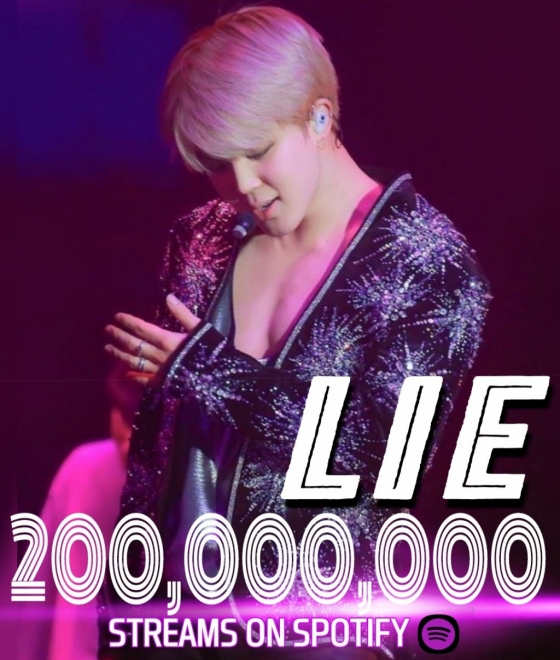 방탄소년단 지민 '라이' 스포티파이 2억..솔로 3곡 모두 2억 'Spotify King'