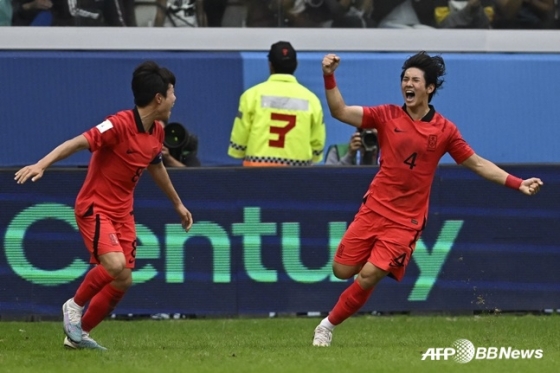 한국 U-20 축구대표팀 최석현이 골을 넣고 기뻐하고 있다. /AFPBBNews=뉴스1