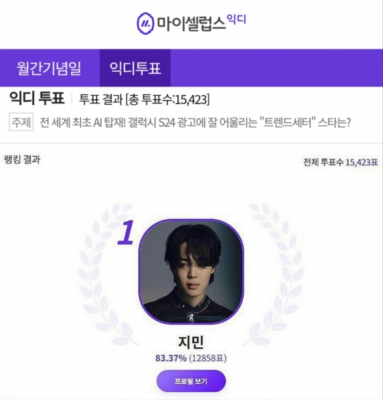 방탄소년단 지민, 갤럭시 S24 광고에 잘 어울리는 트렌드세터 스타 1위