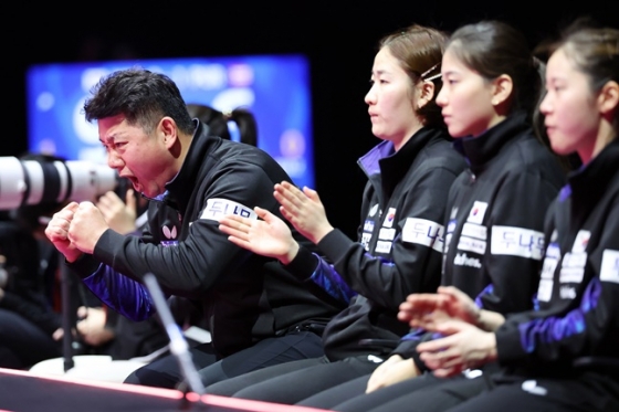 여자 탁구대표팀 오광헌 감독, 이은혜, 윤효빈, 이시온(왼쪽부터). /사진=2024부산탁구선수권대회조직위 제공