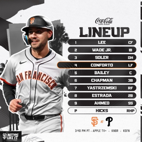샌프란시스코 자이언츠가 4일 미국 펜실베이니아주 필라델피아의 시티즌스뱅크 파크에서 열린 필라델피아 필리스와 2024 미국프로야구 메이저리그(MLB) 방문경기에 내세운 선발 라인업. /사진=샌프란시스코 자이언츠 공식  SNS 갈무리