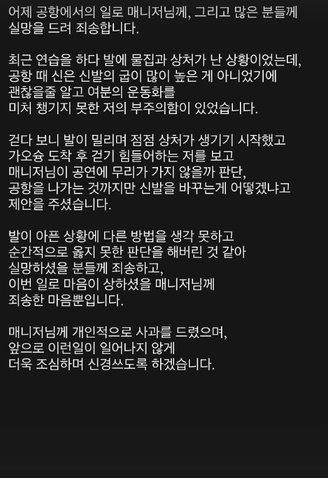 /사진=슬기 사과문