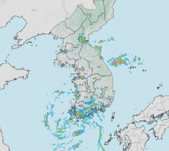 20일 오후 6시 30분 기준, 기상청 날씨지도에 나와있는 비구름의 모습. /사진=기상청 공식 홈페이지 갈무리