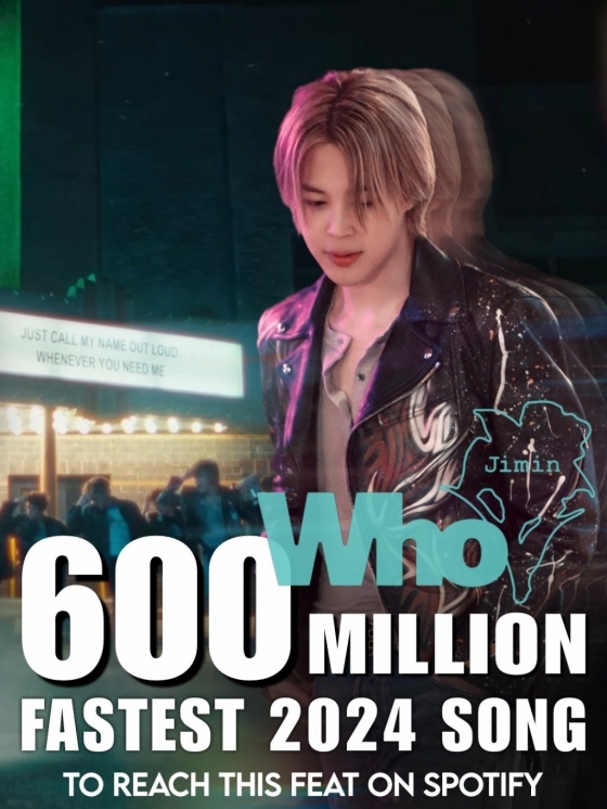 방탄소년단 지민 'Who', 2024년 최단 스포티파이 6억 스트리밍 돌파