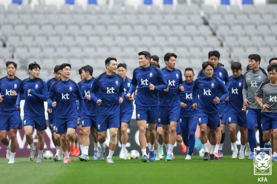 러닝 중인 대한민국 국가대표팀. /사진=대한축구협회(KFA) 제공