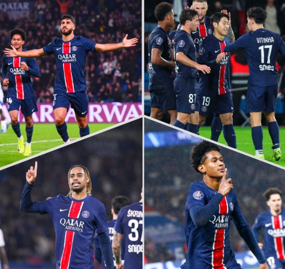 득점 후 기뻐하는 PSG 선수들.  /사진=PSG 공식 SNS