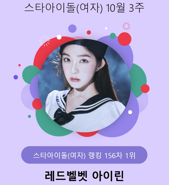 레드벨벳 아이린 1위/사진=스타뉴스 스타랭킹