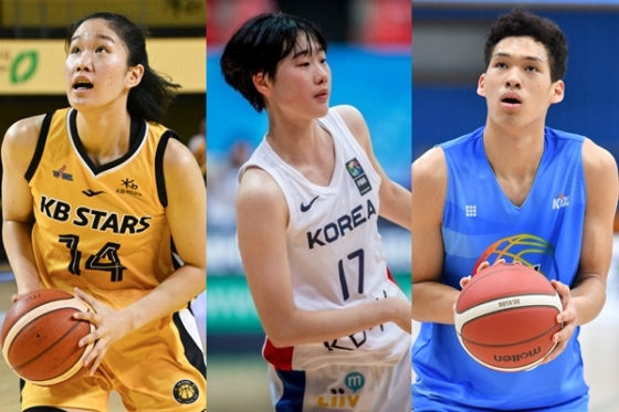 (왼쪽부터) 송윤하, 이가현, 에디 다니엘. /사진=WKBL·KBL 제공, FIBA 갈무리