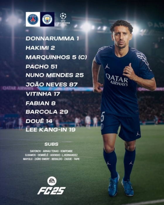 PSG 선발 라인업. /사진=PSG 공식 SNS