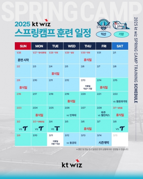 2025 KT 위즈 퓨처스 스프링캠프 일정. /사진=KT 위즈 제공