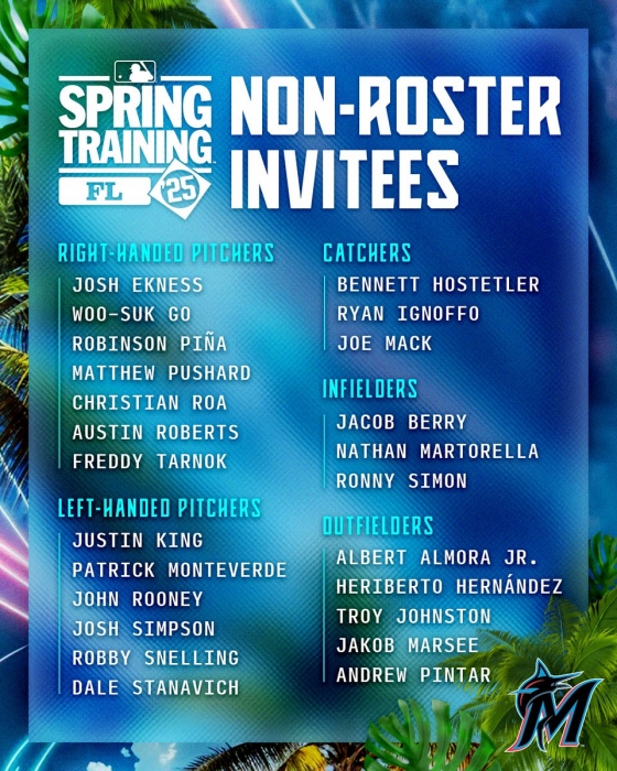 2025 마이매미 말린스 스프링캠프 초청 선수(Non-Roster Invitees) 24인 명단. /그래픽=마이애미 말린스 공식 SNS