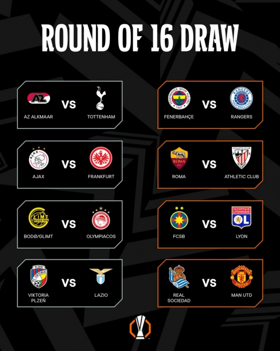 유로파리그 16강 대진. /사진=유럽축구연맹(UEFA) 유로파리그(UEL) 공식 사회관계망서비스(SNS)