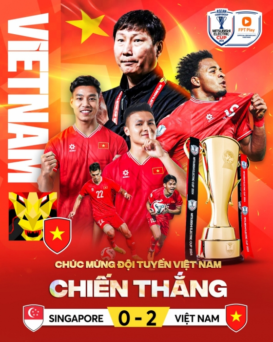 2024 아세안축구연맹(AFF) 미쓰비시일렉트릭컵(미쓰비시컵) 4강 1차전 승리 후 베트남 공식 사회관계망서비스(SNS)가 게제한 포스터. /사진=베트남축구연맹(VFF) 공식 사회관계망서비스(SNS) 갈무리