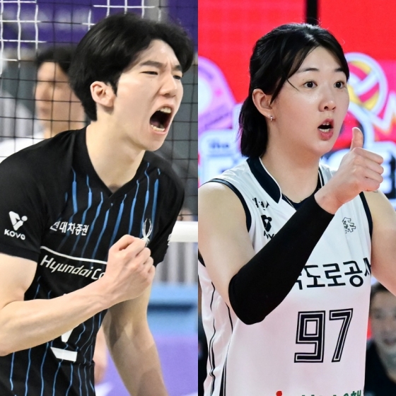 현대캐피탈 허수봉(왼쪽)과 한국도로공사 강소휘. /사진=한국배구연맹 제공