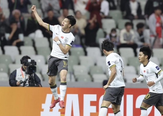 AFC U-20 아시안컵에 나선 왕위동이 골 세리머니를 하고 있다. /사진=중국축구협회 공식 홈페이지