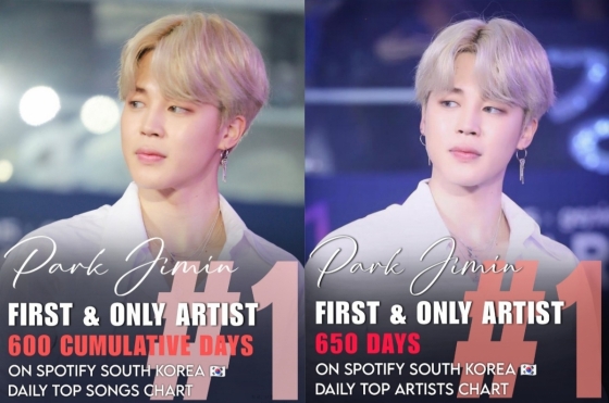 방탄소년단 지민, 600번째 정상..韓스포티파이 유일무이 大기록