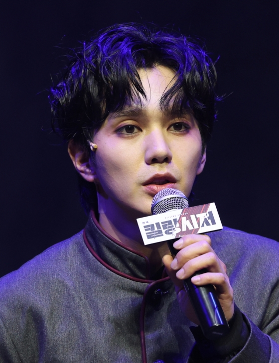 (서울=뉴스1) 권현진 기자 = 배우 유승호가 13일 서울 마포구 서강대학교 메리홀 대극장에서 열린 연극 ‘킬링시저’ 프레스콜에서 인사말을 하고 있다.  윌리엄 셰익스피어의 명작 '줄리어스 시저'를 원작으로 한 연극 '킬링 시저'는 공화정을 지킨다는 명분으로 벌어진 시저 암살이 결국 또 다른 독재자를 탄생시킨 아이러니를 다룬 작품이다. 2025.5.13/뉴스1  Copyright (C) 뉴스1. All rights reserved. 무단 전재 및 재배포,  AI학습 이용 금지. /사진=(서울=뉴스1) 권현진 기자