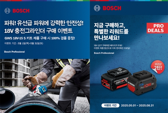 보쉬 전동공구, 신제품 'GWS 18V-15 S' 키트  및 18V 전동공구 구매 시 100% 경품 이벤트 진행