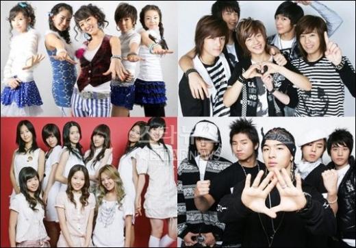 2007년 왕성한 활약을 보여준 가수 원더걸스 FT아일랜드 빅뱅 소녀시대(왼쪽부터 시계방향) ⓒ머니투데이 스타뉴스<br /><br />
