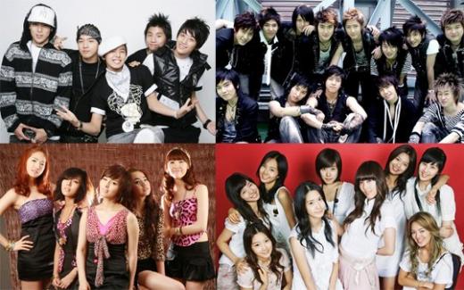 ↑빅빙,슈퍼주니어,소녀시대,원더걸스(왼쪽 위부터 시계방향으로)