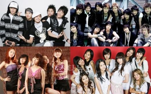왼쪽부터 시계방향으로 빅뱅 슈퍼주니어 소녀시대 원더걸스 ⓒ머니투데이 스타뉴스