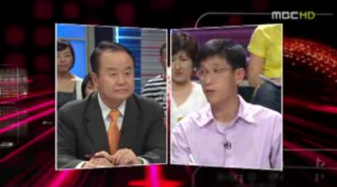 ↑20일 새벽 주성영 의원이 MBC '100분토론'에 출연해 진중권 중앙대 겸임교수와 토론을 벌이고 있다(MBC 방송 화면 캡쳐)