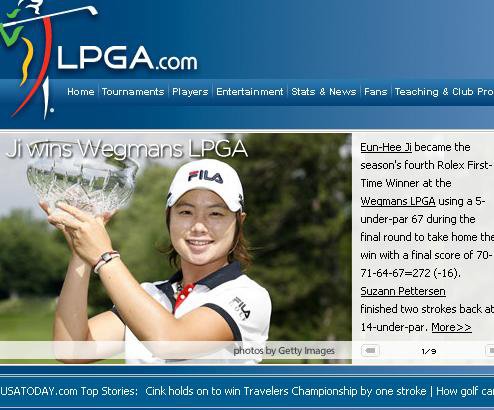 ↑지은희의 우승소식을 전한 LPGA 공식홈페이지