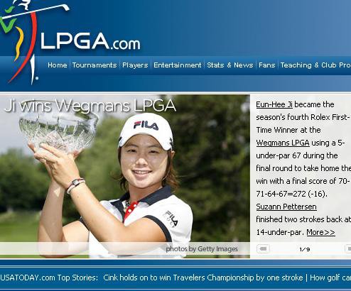 ↑지은희의 우승소식을 전한 LPGA 공식홈페이지