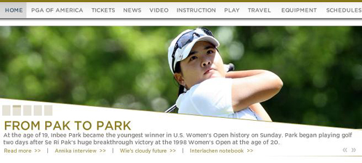 ↑박인비가 박세리의 뒤를 이어 한국여자골퍼의 유망주로 주목받고 있다고 전한 PGA 홈페이지