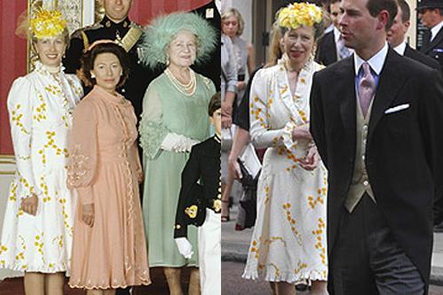 ↑찰스황태자와 고 다이애나비의 결혼식에 참석했던 앤공주(왼쪽 사진)와 27년만에 같은 옷을 입고 나타난 앤 공주