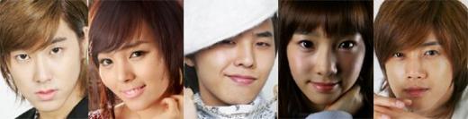 ↑리더라인. 유노윤호,선예,지드래곤,태연,김현중(왼쪽부터)