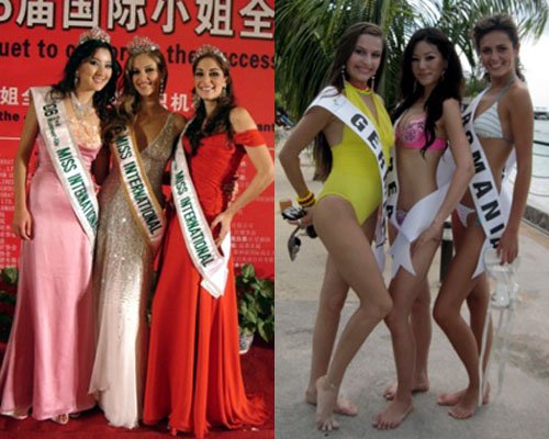 <br /><br />
↑2006 미스인터내셔널 3위에 오른 2006 미스코리아 선 장윤서(왼쪽 사진 맨왼쪽). 2007 미스인터콘티넨탈 2위에 오른 2007 미스코리아 서울 미 유한나(오른쪽 사진 가운데). <사진출처=장윤서 미니홈피, 유한나 미니홈피>