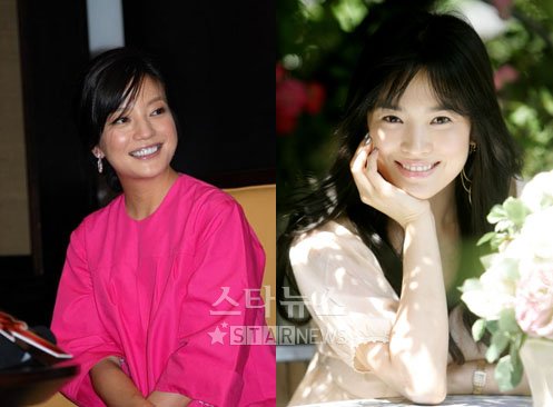우정을 나누고 있는 중국 스타 조미(왼쪽)와 송혜교 ⓒ머니투데이 스타뉴스