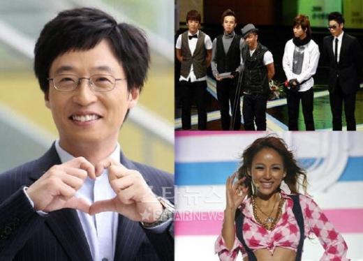 ↑유재석, 빅뱅, 이효리(왼쪽부터 시계 방향으로)