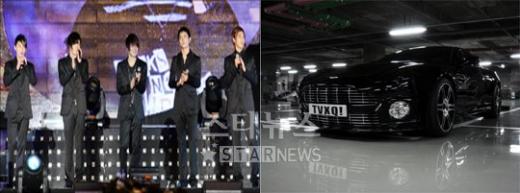 동방신기(왼쪽)와 '롱 넘버' 뮤직비디오에 등장한 애스턴마틴 뱅퀴시 S