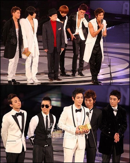 '2008 MKMF'에서 올해의 앨범상을 받은 동방신기(위)와 올해의 가수상을 수상한 빅뱅 ⓒ임성균 기자 tjdrbs23@