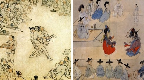 SBS '바람의 화원'의 대미를 장식할 김홍도의 '씨름도'(왼쪽)와 신윤복의 '쌍검대무'