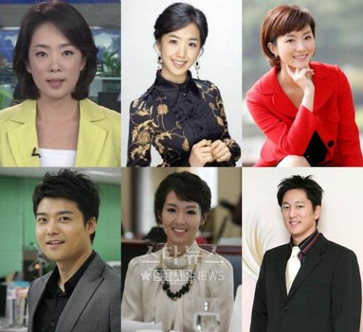 ↑(왼쪽위부터 시계방향으로) 박은영, 이지애, 조수빈, 한석준, 오정연, 전현무 아나운서<박은영 사진출처=박은영 미니홈피>
