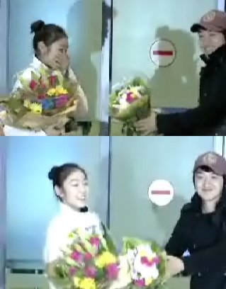 ↑ 김연아에게 꽃다발을 건네는 고대 회장 정수환