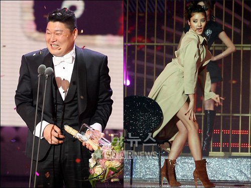 MBC '방송연예대상' 대상을 수상한 강호동과 SBS '가요대전'에 출연한 손담비 ⓒ머니투데이 스타뉴스