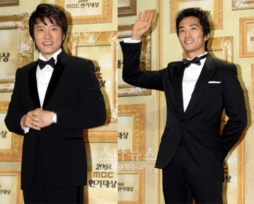 ↑ '2008 MBC 연기대상' 수상자 김명민(왼쪽)과 송승헌 ⓒ임성균 기자
