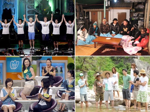사진 왼쪽 위부터 시계방향으로 '무한도전', '1박2일', '패밀리가 떴다', '세바퀴'