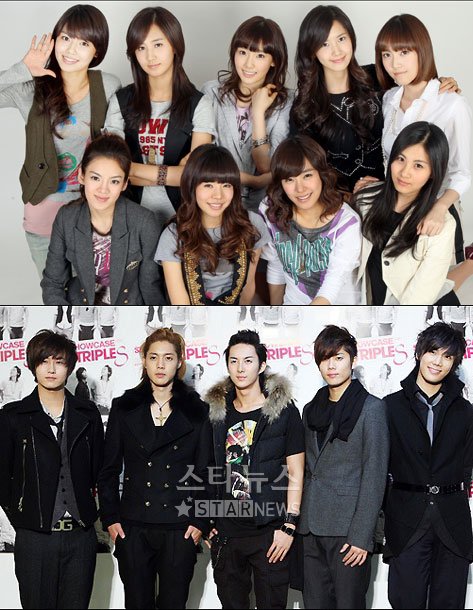 KBS 2TV '뮤직뱅크' 500회 특집에 출연하는 소녀시대(위)와 SS501<br /><br />
ⓒ머니투데이 스타뉴스